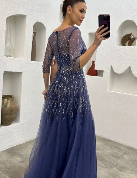 Vestido largo de fiesta con corsé y bordado de pedrería