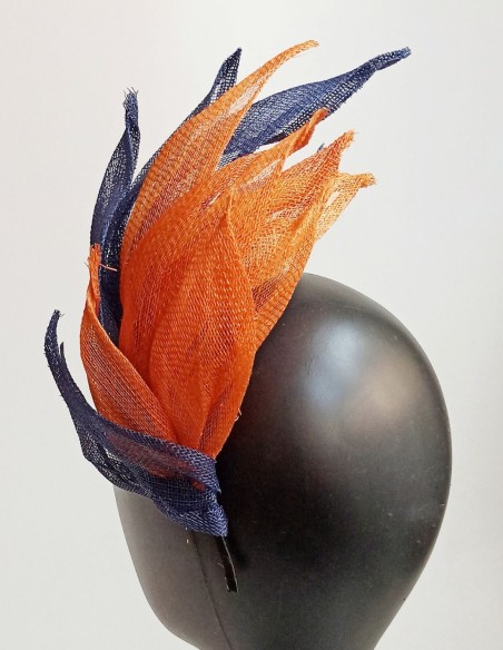 Blue and orange raffia leaves headpiece. Blue and orange raffia leaves headpiece.