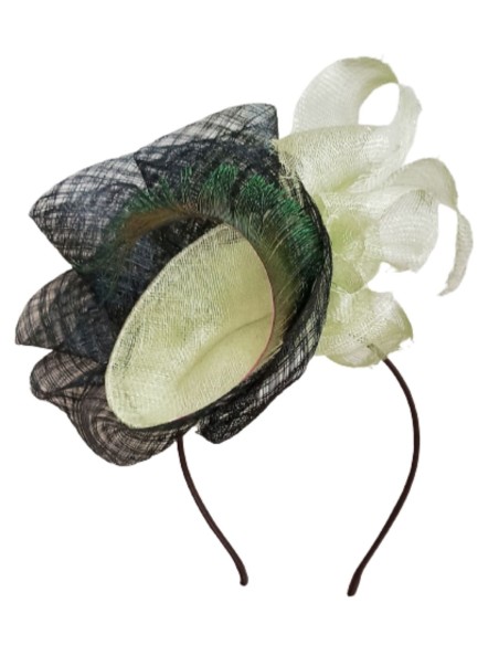 Raffia headdress for guests.