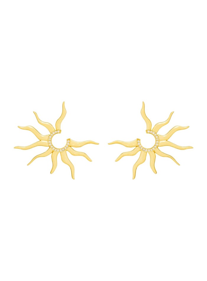 Gold plated party earrings in the shape of the sun