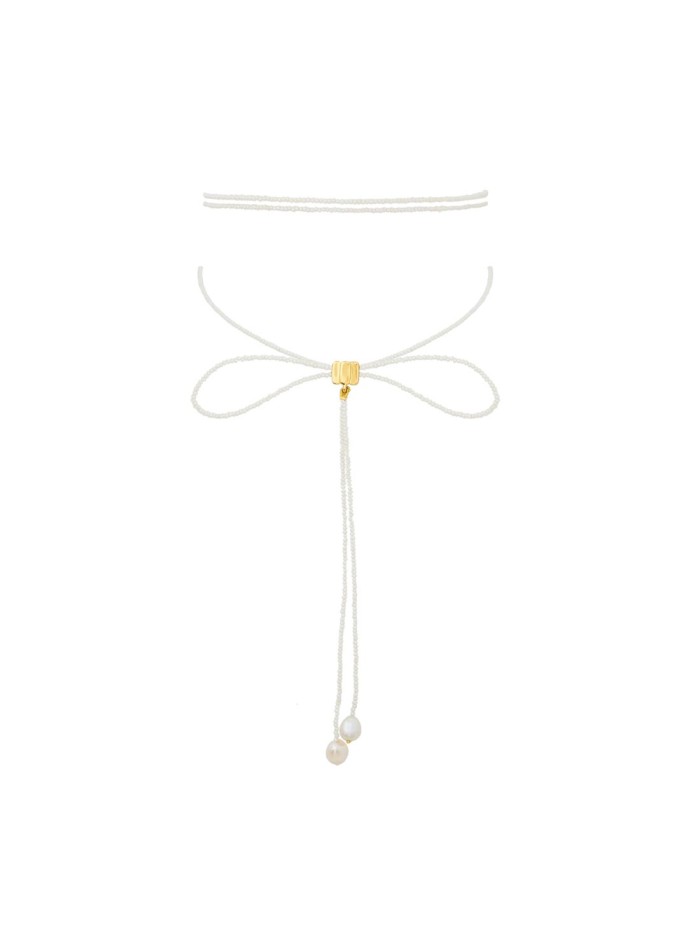 Collier de fête avec mini nœud perlé blanc et mini perles blanches