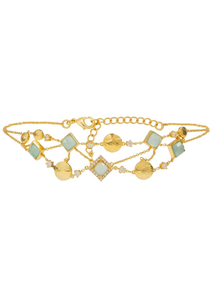 Triple gold plated party choker with chalcedony stones