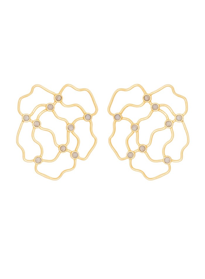 Gold plated floral party earrings with moon stone