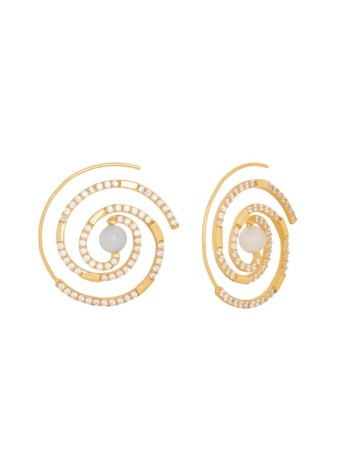 Gold plated spiral party earrings with inlays