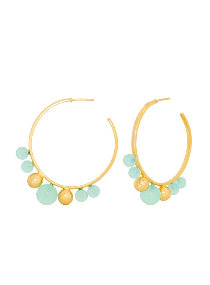 Gold party earrings with aquamarine embellishment