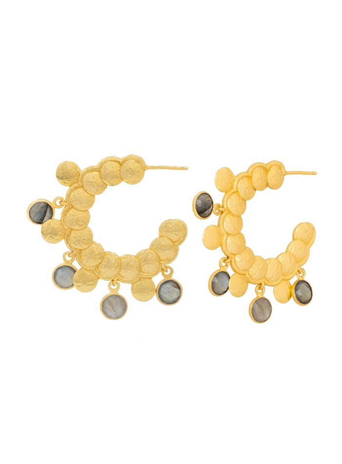 Gold coins with labradorite party earrings