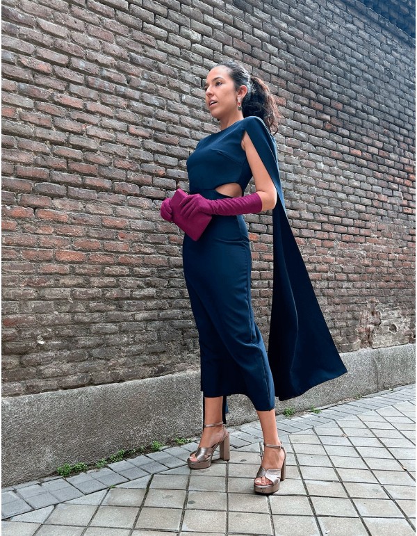 Midi party dress with cut out and cap sleeves