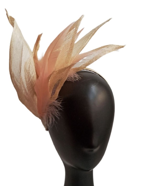 Raffia leaves and feathers headband.