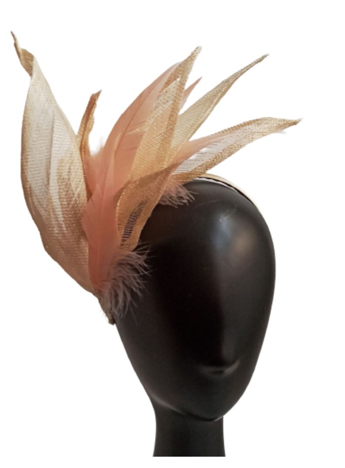 Raffia leaves and feathers headband.