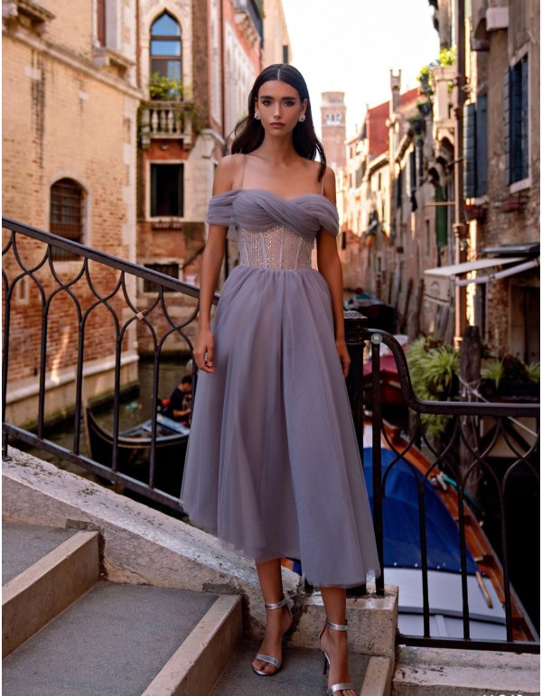 Tulle midi dress with crystal body 2
