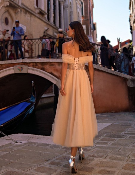 Tulle midi dress with crystal body