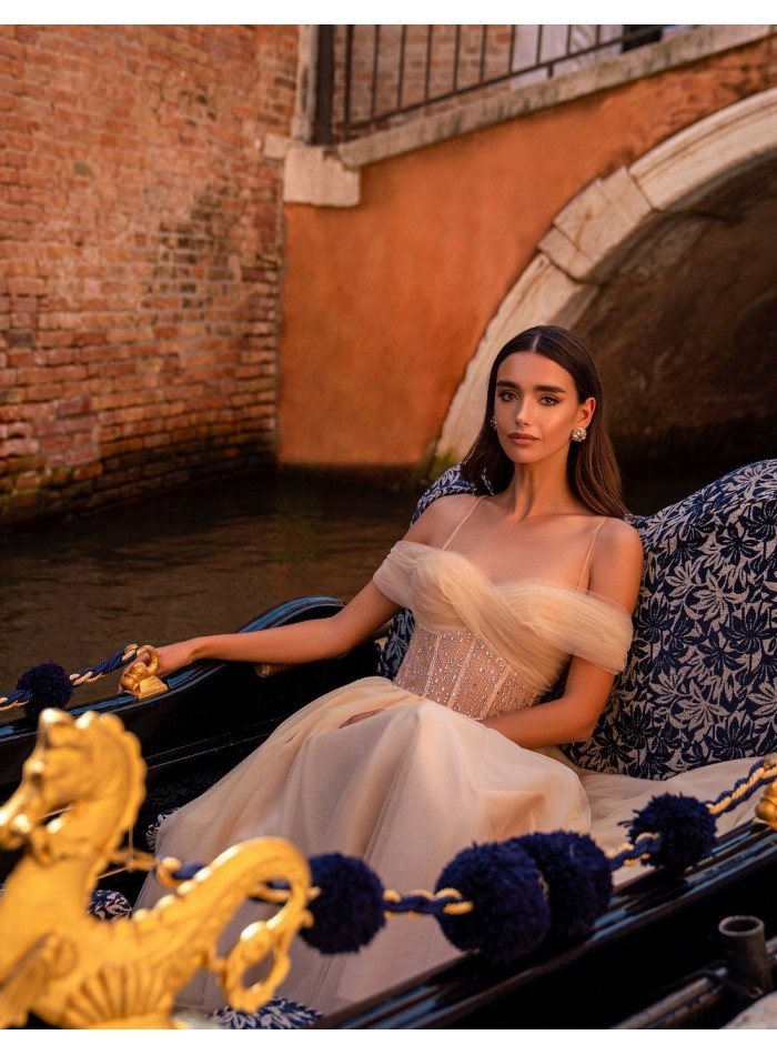 Tulle midi dress with crystal body