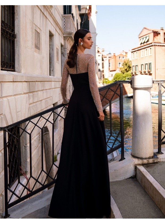 Robe longue de fête avec manches en strass