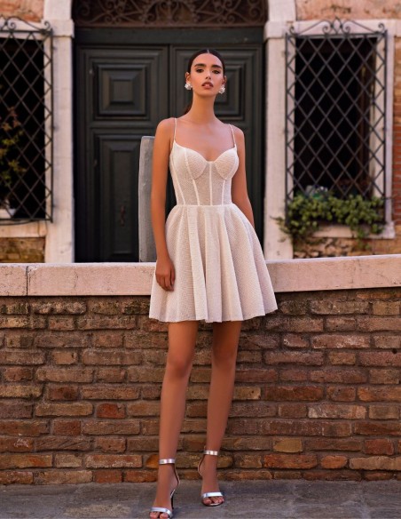 Shiny mini dress with flared skirt