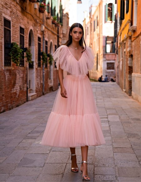 Midi party dress with tulle frills