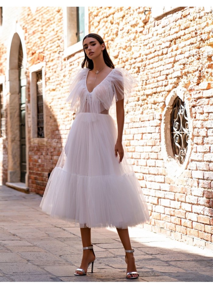 Midi party dress with tulle frills