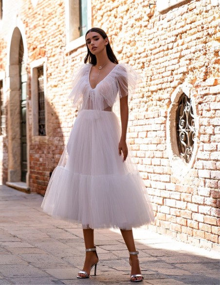 Robe de soirée midi avec volants en tulle