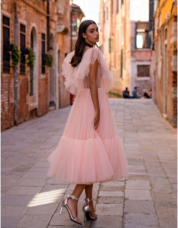 Vestido midi de fiesta con volantes de tul 2