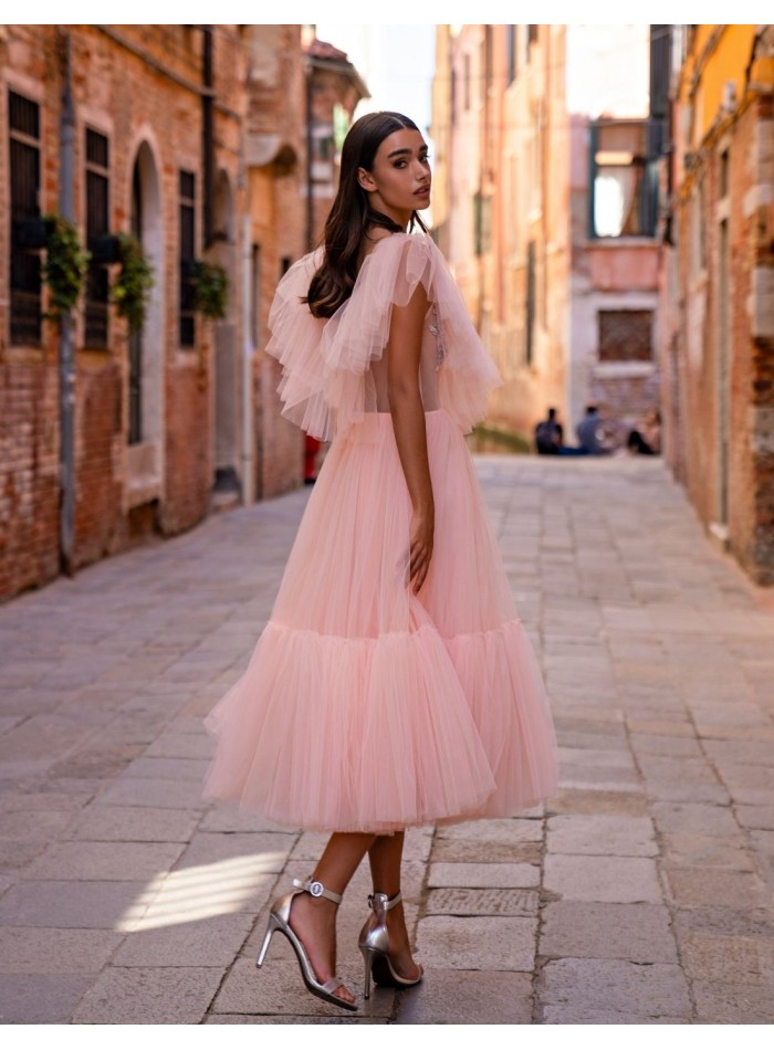 Robe de soirée midi avec volants en tulle