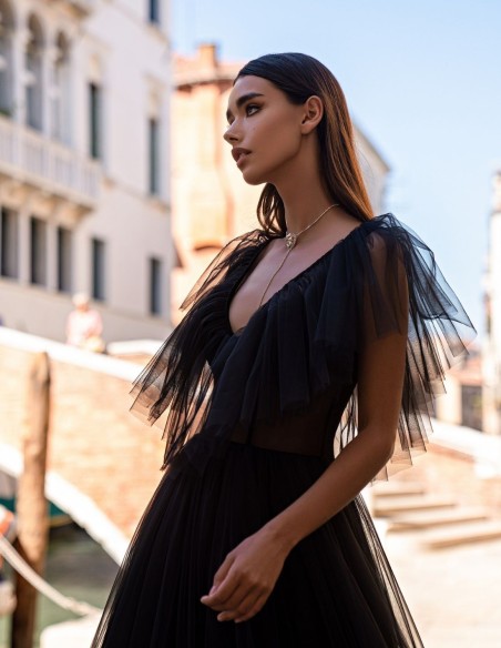Midi party dress with tulle frills