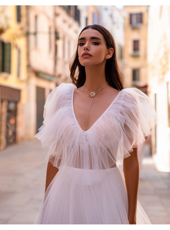 Robe de soirée midi avec volants en tulle