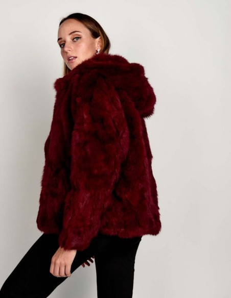 Rabbit fur coat with hood