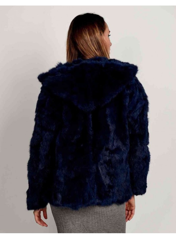 Rabbit fur coat with hood