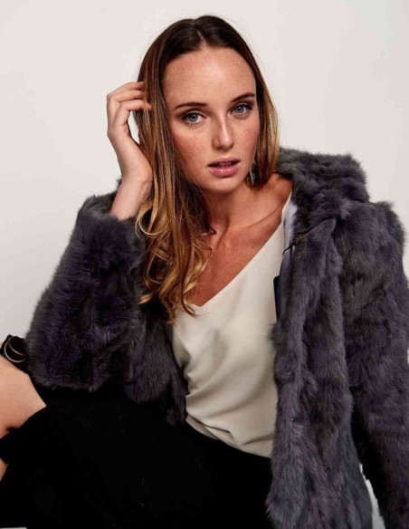 Rabbit fur coat with hood