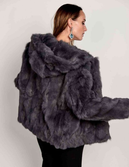 Rabbit fur coat with hood