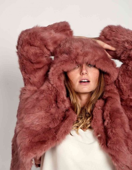 Rabbit fur coat with hood