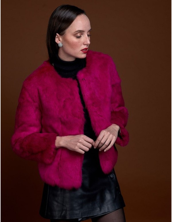 Rabbit fur jacket with round collar