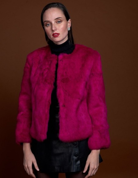 Rabbit fur jacket with round collar