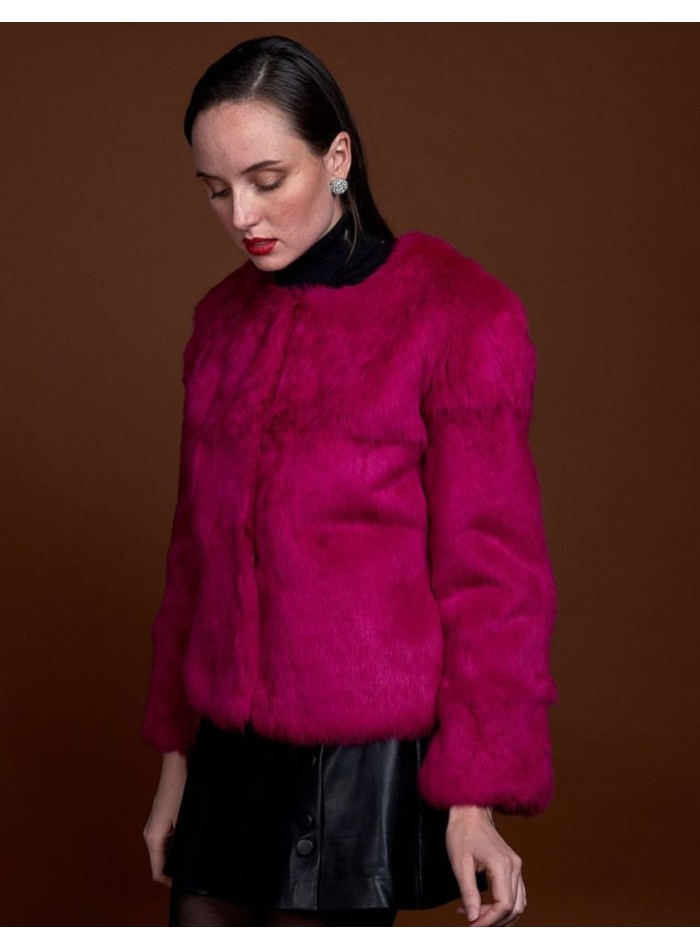 Rabbit fur jacket with round collar