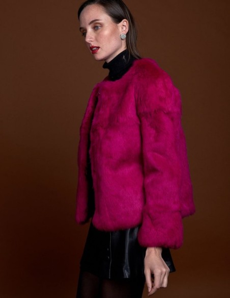 Rabbit fur jacket with round collar