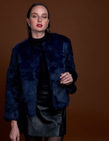 Rabbit fur jacket with round collar