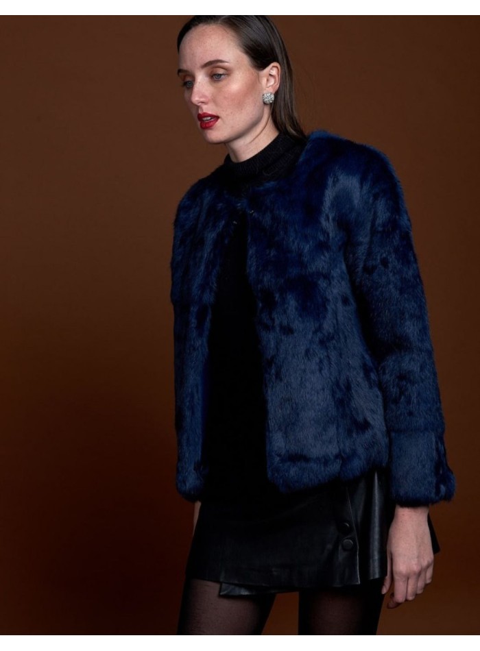 Rabbit fur jacket with round collar
