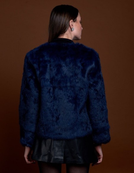 Rabbit fur jacket with round collar