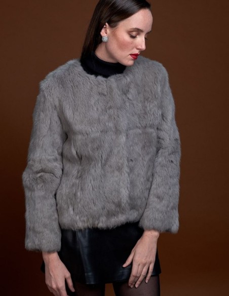 Veste en fourrure de lapin à col rond