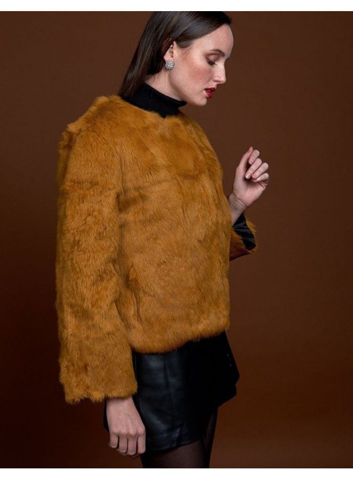Rabbit fur jacket with round collar