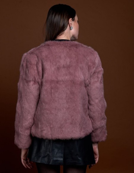 Rabbit fur jacket with round collar