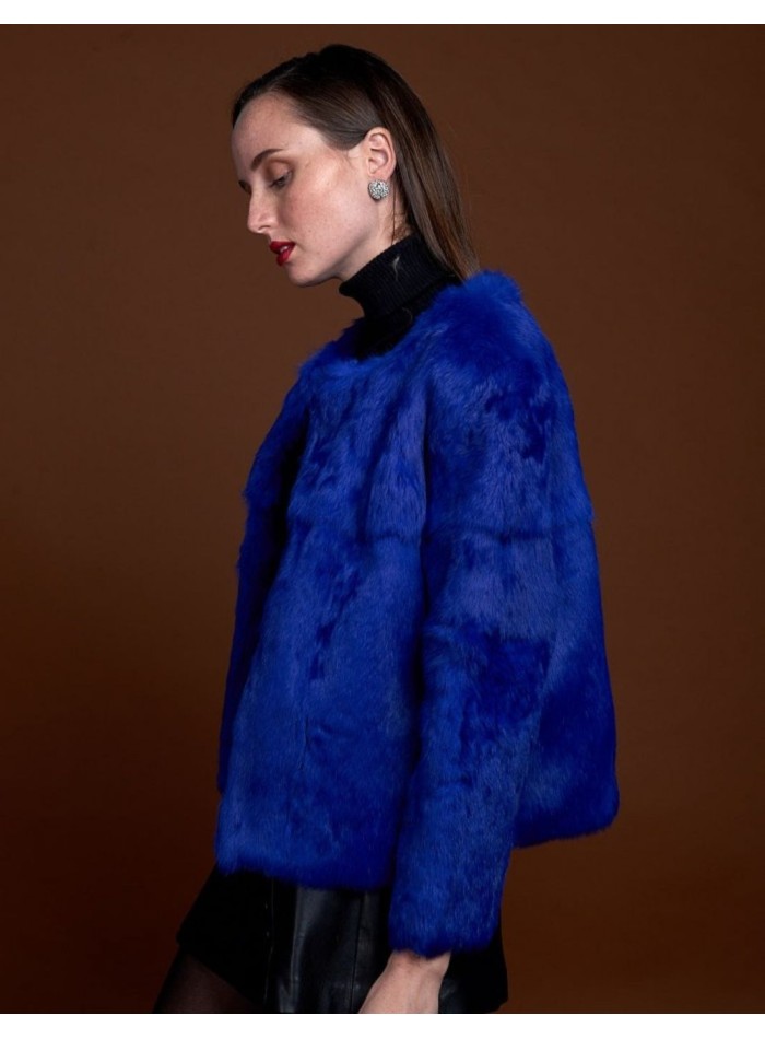 Veste en fourrure de lapin à col rond