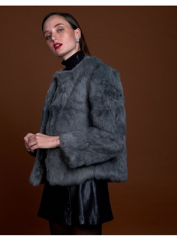 Rabbit fur jacket with round collar