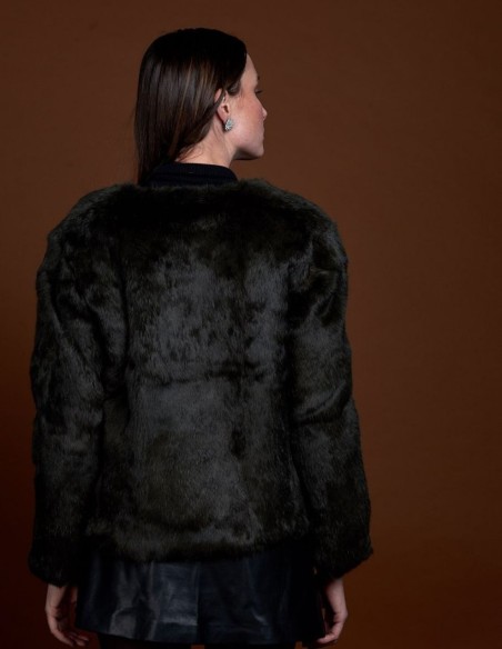 Rabbit fur jacket with round collar