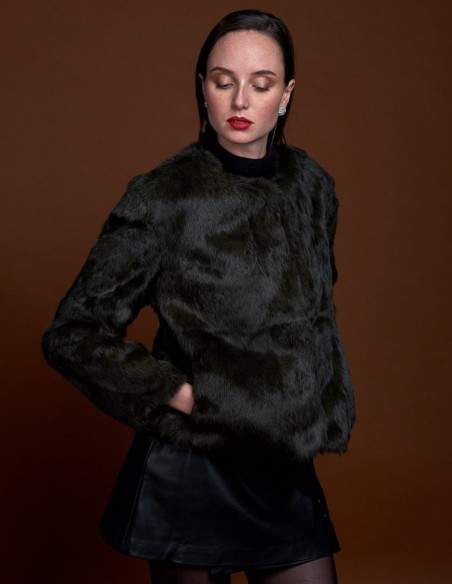 Rabbit fur jacket with round collar
