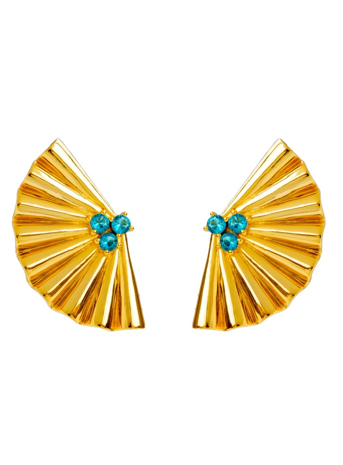 Golden "abanico" earrings with semi-precious stones