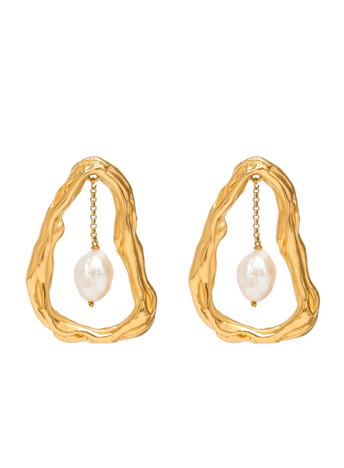 Baroque Triomphe Earrings in Brass with Gold Finish and Cultured Pearls