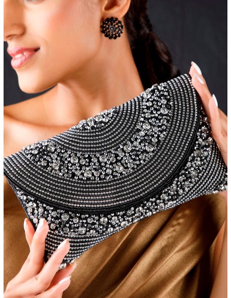 Bolso de fiesta negro con cristales blancos Bolso de fiesta negro con cristales blancos