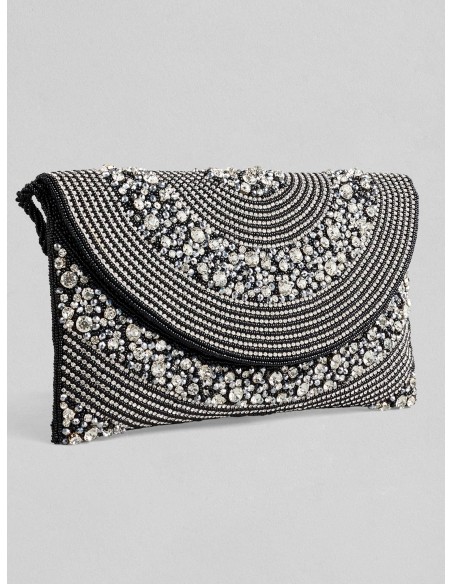 Bolso de fiesta negro con cristales blancos