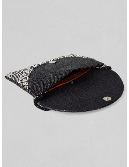 Bolso de fiesta negro con cristales blancos