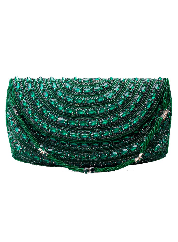 Sac de fête vert émeraude en strass